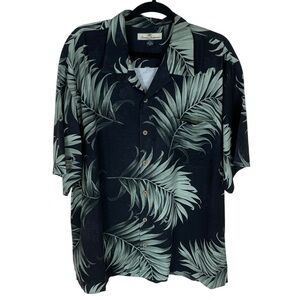 Men's Tommy Bahama Silk Black Leaf Short Sleeve Button Front Hawaiian Shirt XL
